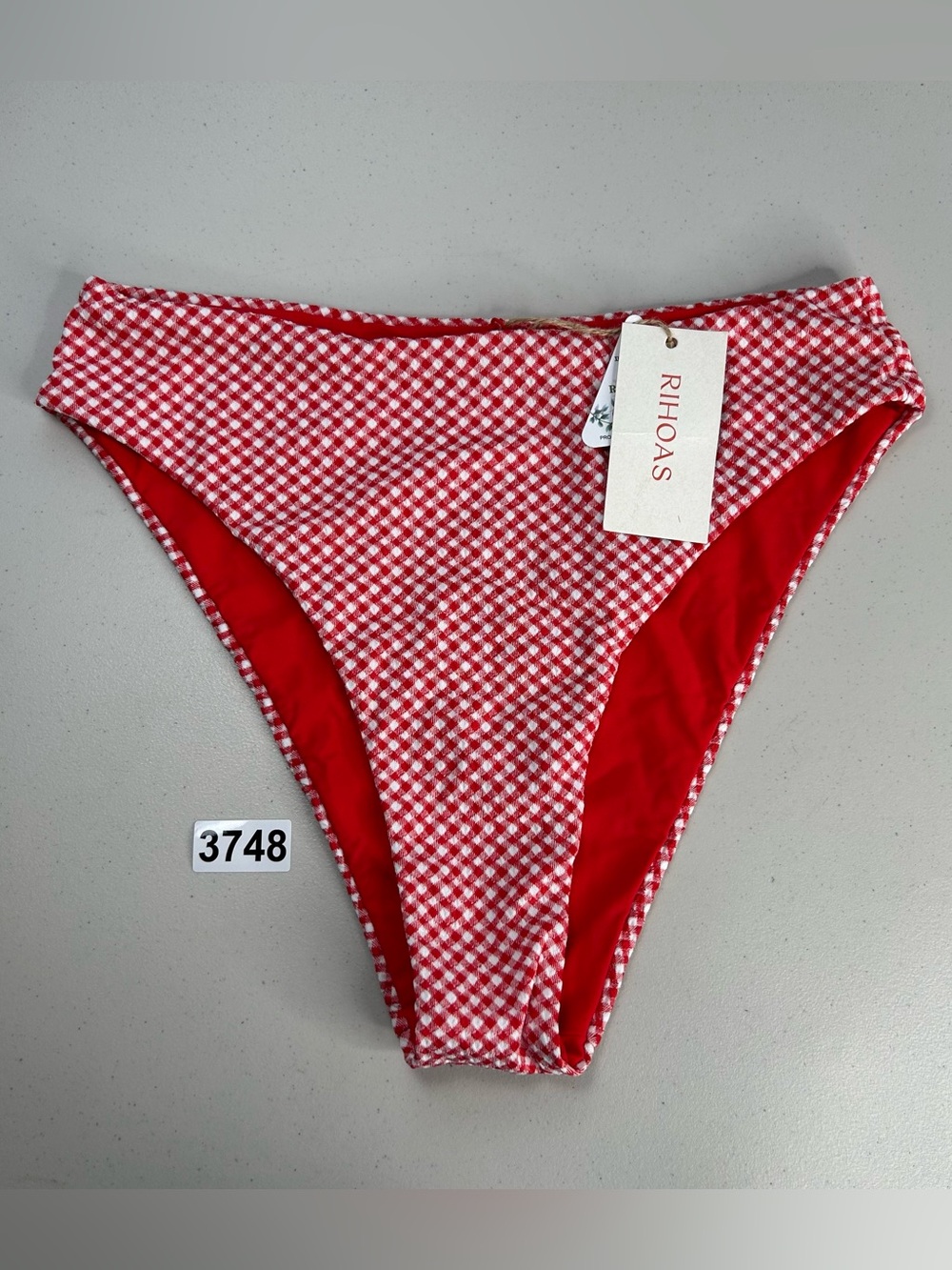Rihoas Bikini Bottom Medium Red Gingham Textured